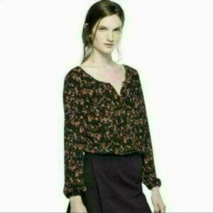 Thakoon Women's Extra Small Red Black Royal Guard Scoop Neck Long Sleeve Blouse